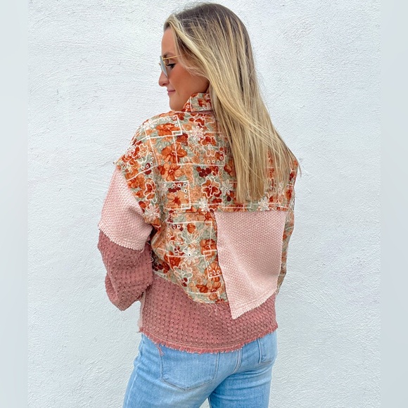 POL coral vintage washed embroidery floral lace twill  coat tunic jacket… - Picture 5 of 13